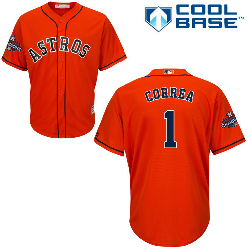 Astros #1 Carlos Correa Orange New Cool Base World Series Champions Stitched MLB Jersey - Click Image to Close